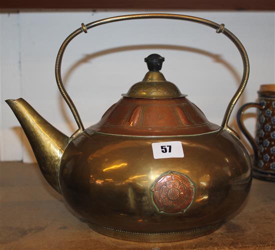 Arts and Crafts brass and copper kettle